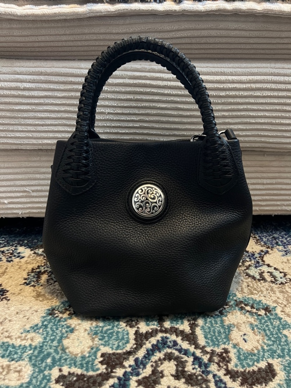Brighton Reina Medium Tote Black Leather with Silver